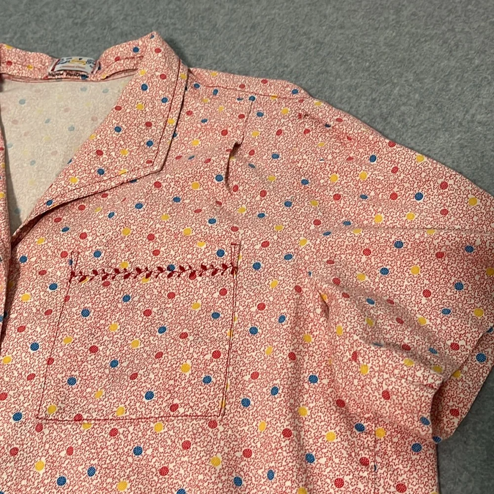 Button Front Top Womens 1X Pink Ditzy Floral Polkadot Grandma Indie Grunge - Picture 5 of 9